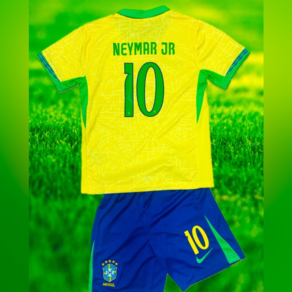 YOUTH Neymar Jr #10 Brazil Jersey Kids Soccer Kit Jersey + Shorts Set - NWT